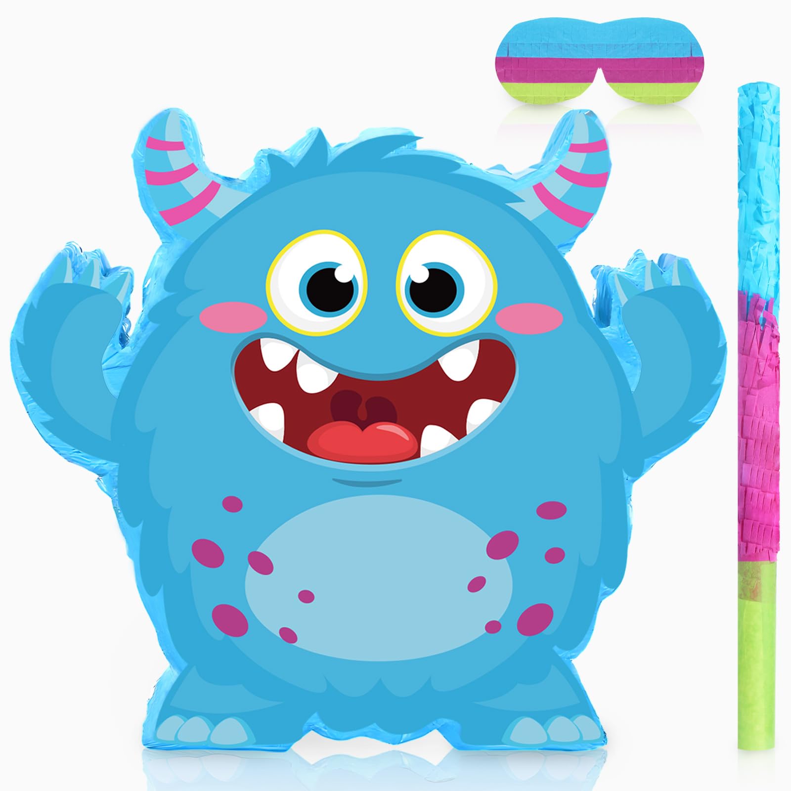 Gemscream Little Monster Themed Piñata Birthday Party Decorations Cartoon Piñata with Stick Blindfold for Valentine Day Wedding Baby Shower Anniversary Party Decorations Centerpiece Photo Prop