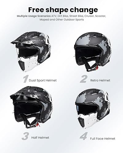 Miniatura 3 de ILM Medio casco de motocicleta de cara abierta 34 para hombres y mujeres, casco retro vintage con visera para ciclomotor, cuatrimoto, crucero,