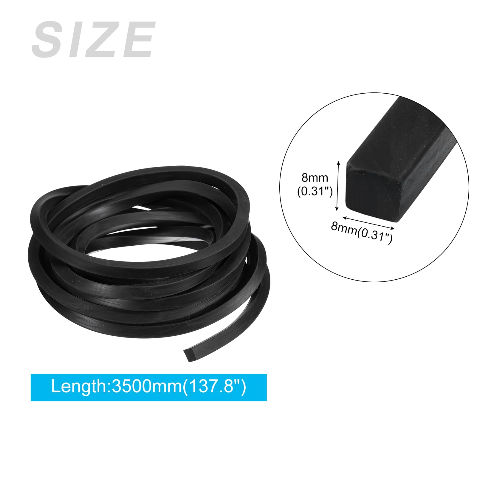 METALLIXITY Solid Rubber Strips (137.8" L x 0.31" W x 0.31" T) 1Pcs, Rubber Neoprene Sheet Rolls - Image 2