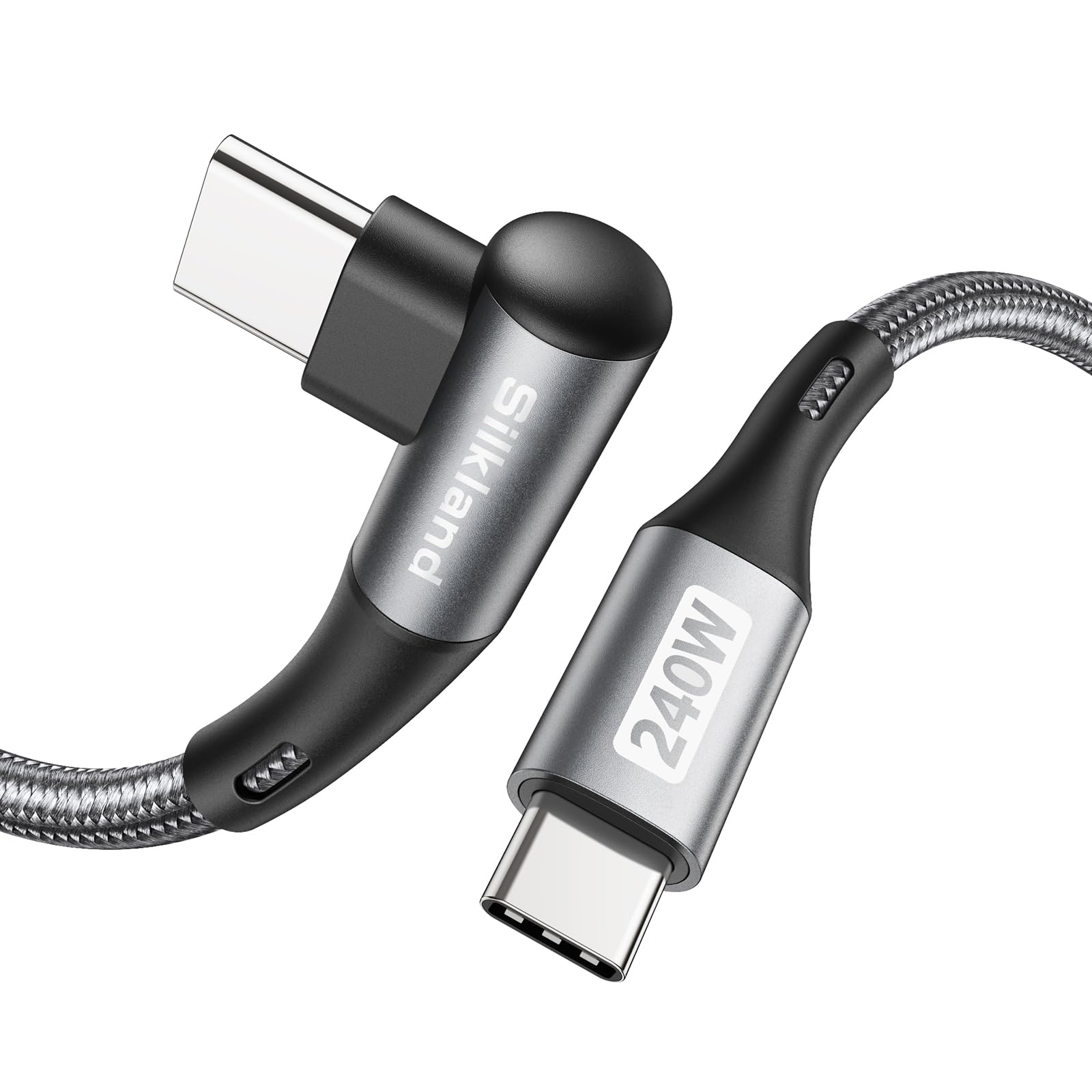 Silkland Cavo USB C USB C Corto 50CM [240W 48V/5A], PD3.1&QC4.0+ Cavo USB Type-C Ricarica Rapida 90 Gradi per Android Auto, iPhone 16 15, Samsung S24 Ultra S23, MacBook Pro/Air, iPad Pro/Mini, Pixel
