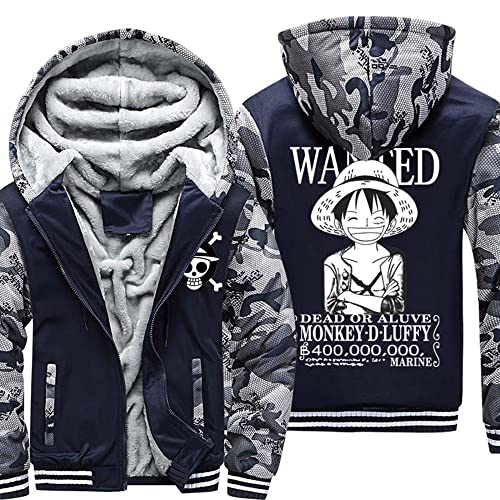 Jaquetas masculinas com capuz para WHITEBEARD PIRATES Print Fleece Pullover Zipper Jacket Warm Hoodi