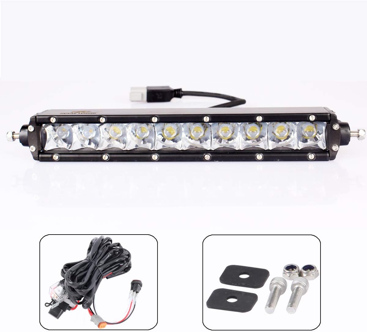 Slim LED Light Bar 10 inch 50Watt with Wire Harness kit,Spot Beam Single Row LED Bar for Off Road Trucks Ford150 ATV Motorcycle(Pack Of 1) (10" Spot beam-Slim, Black)