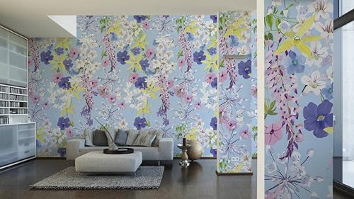 Miniatura 6 de CONCORD WALLCOVERINGS  Papel tapiz floral para pared con flores de dormitorio, azul lila amarillo, 63 pulgadas de ancho x 110 pulgadas de alto, 3