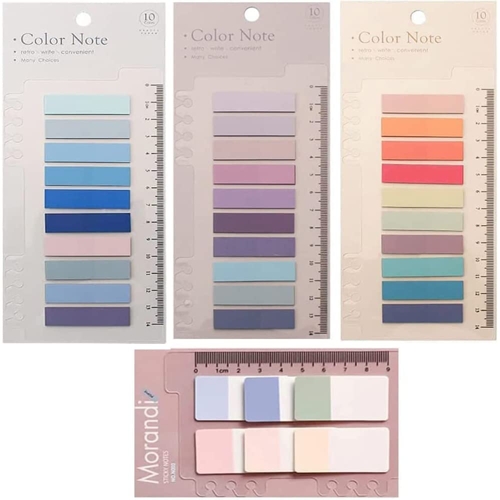 AIYUENCICI Index Tabs with Ruler, 4 Pack 660 Pieces Sticky Tab, Note Page Marker, Writable and Repositionable File Flags Morandi Pages Markers Book Labels for Reading Tab, Classify Files (Color C)