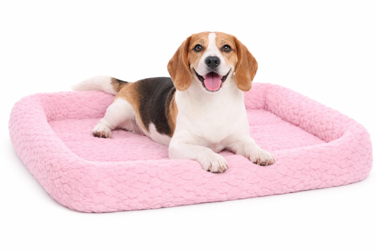 Panier chien rose antidérapant en peluche Naya de 85,5 cm avec mousse confort et rebords