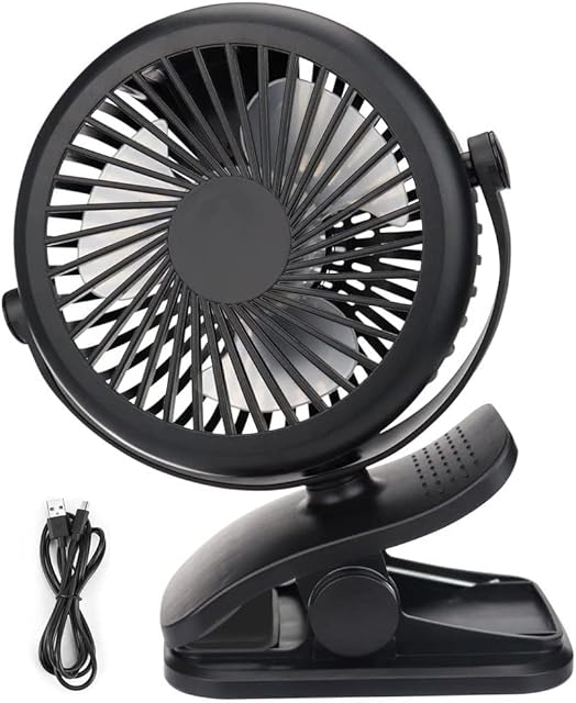 USB Fan, Telgoner Quiet Portable Clip Personal Mini Desk Fan with Rechargeble Battery, 3 Speed 360 Adjustable Cooling Desktop Fans Table Fans, Perfect for Baby Stroller, Traveling