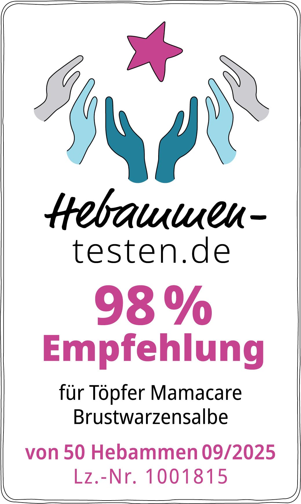 Töpfer Mamacare Brustwarzensalbe – pflegende Creme für die Stillzeit – mit Bio-Ringelblume – ohne Lanolin & parfümfrei – 6x25ml