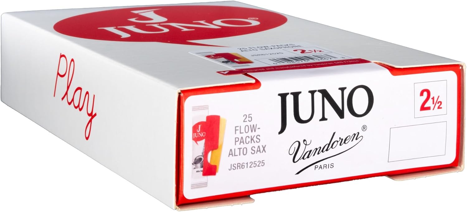 Vandoren JUNO Alto Saxophone Reeds, Strength 2.5, Box of 25, JSR6125