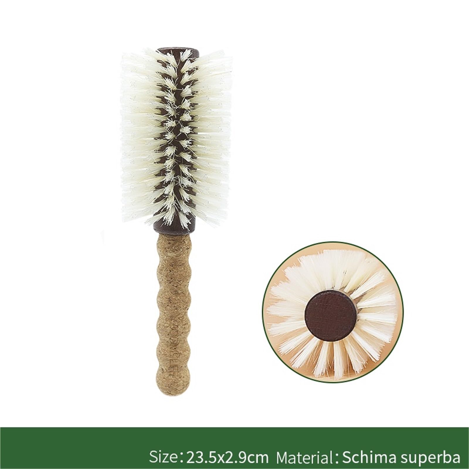Cepillo Redondo Pelo Cepillo de pelo cerdas jabalí personalizado | Peine de barril redondo con mango de corcho for rizador de madera(S)