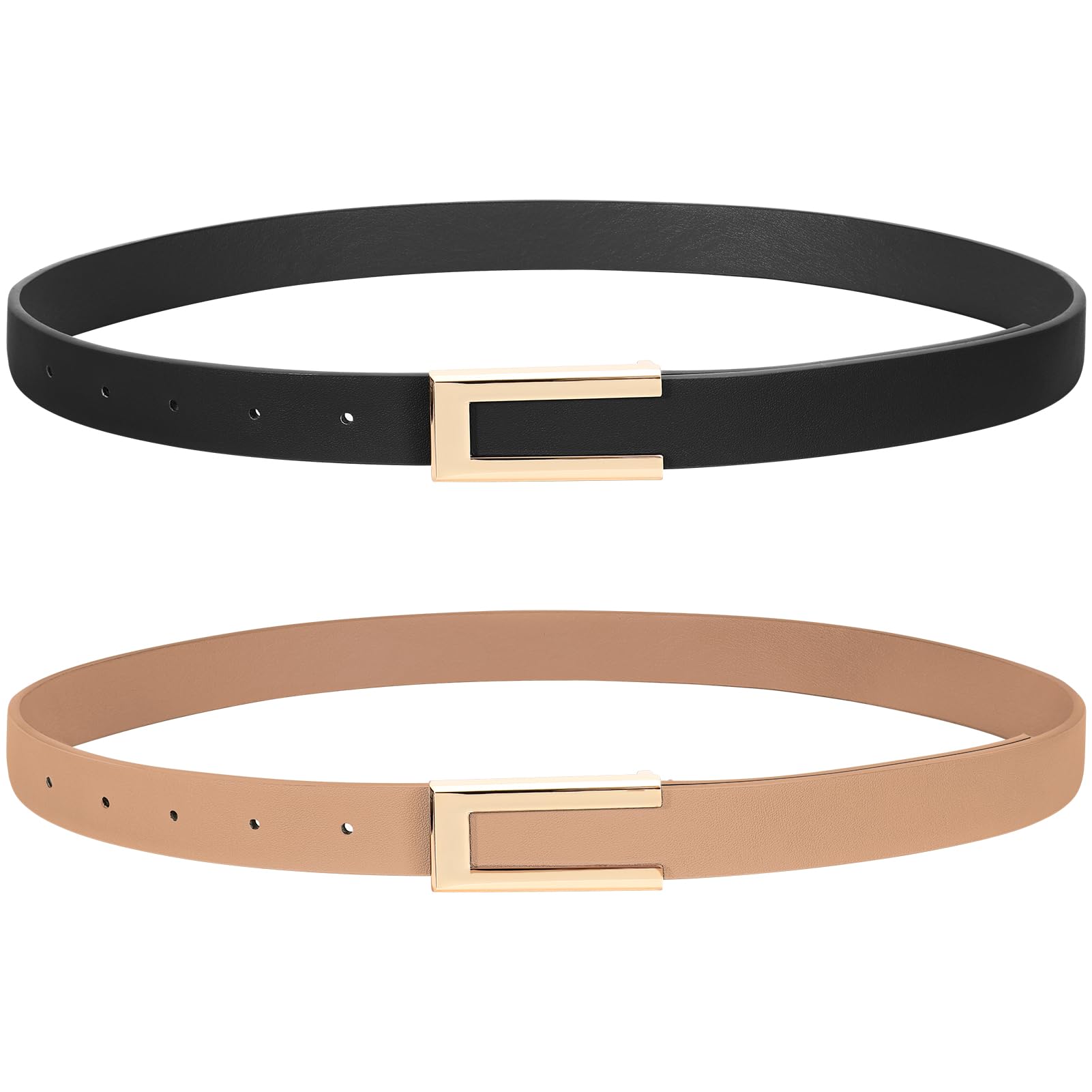 SUOSDEY Women Skinny Leather Belts for Dress Jeans Belt for Women with Gold Buckle，Width 0.9"