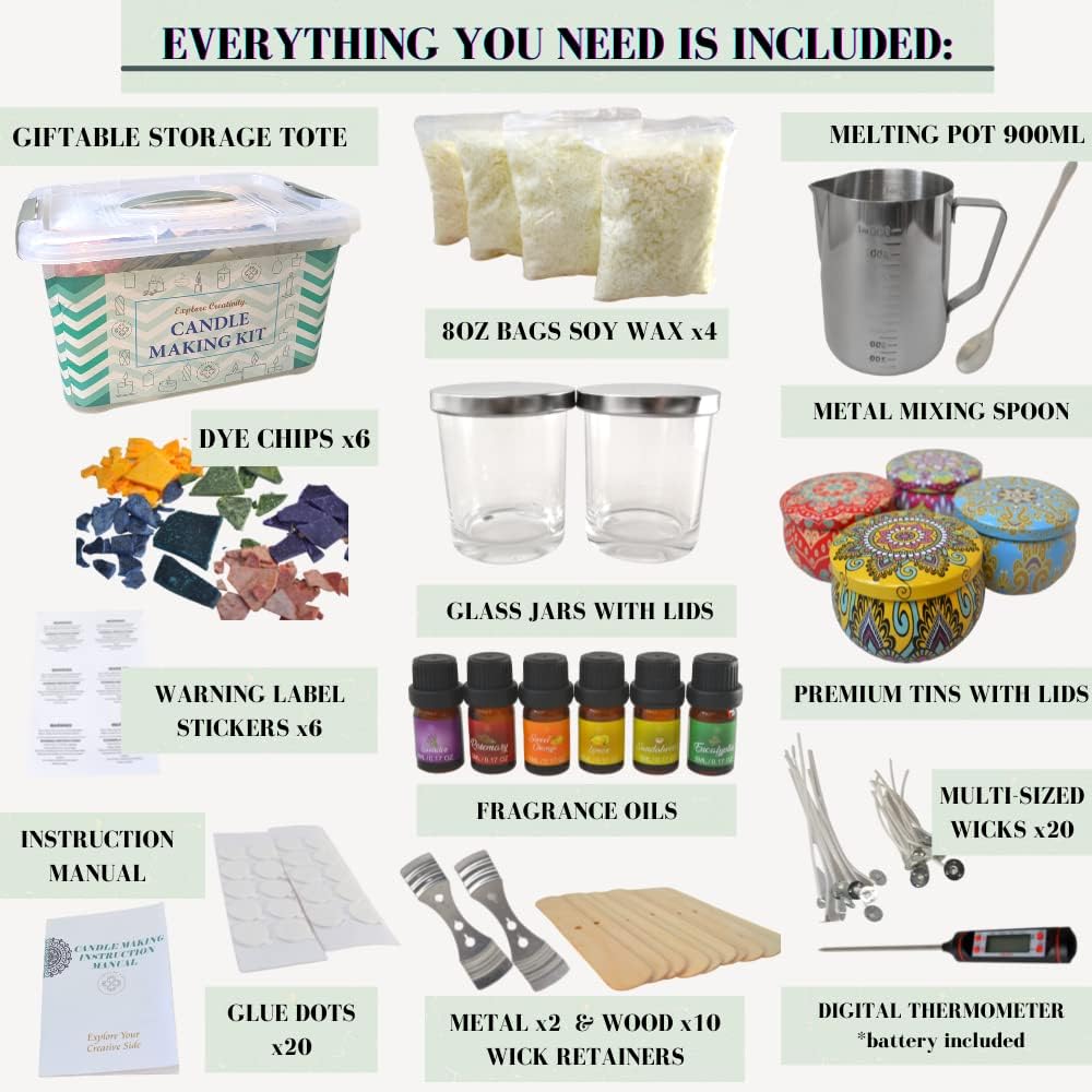Candle Making Kit - Soy Candle Making Set - Includes Storage Box with Complete Candle Making Supplies - DIY Craft Kits for Adults - Arts and Crafts - Perfect Gift for Any Occasion