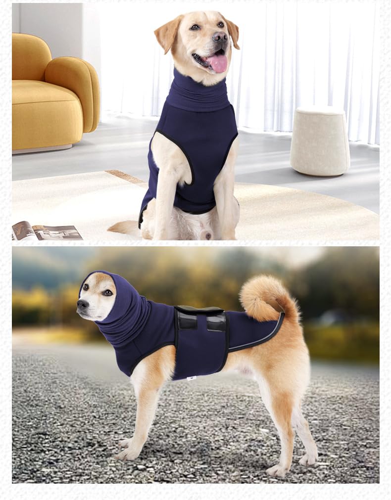 Yanmucy Cappotto calmante per cani con snood per cani 2 in 1, per alleviare l'ansia, regolabile, con cappuccio e paraorecchie per alleviare i nervi del cane, per fuochi d'artificio per ansia