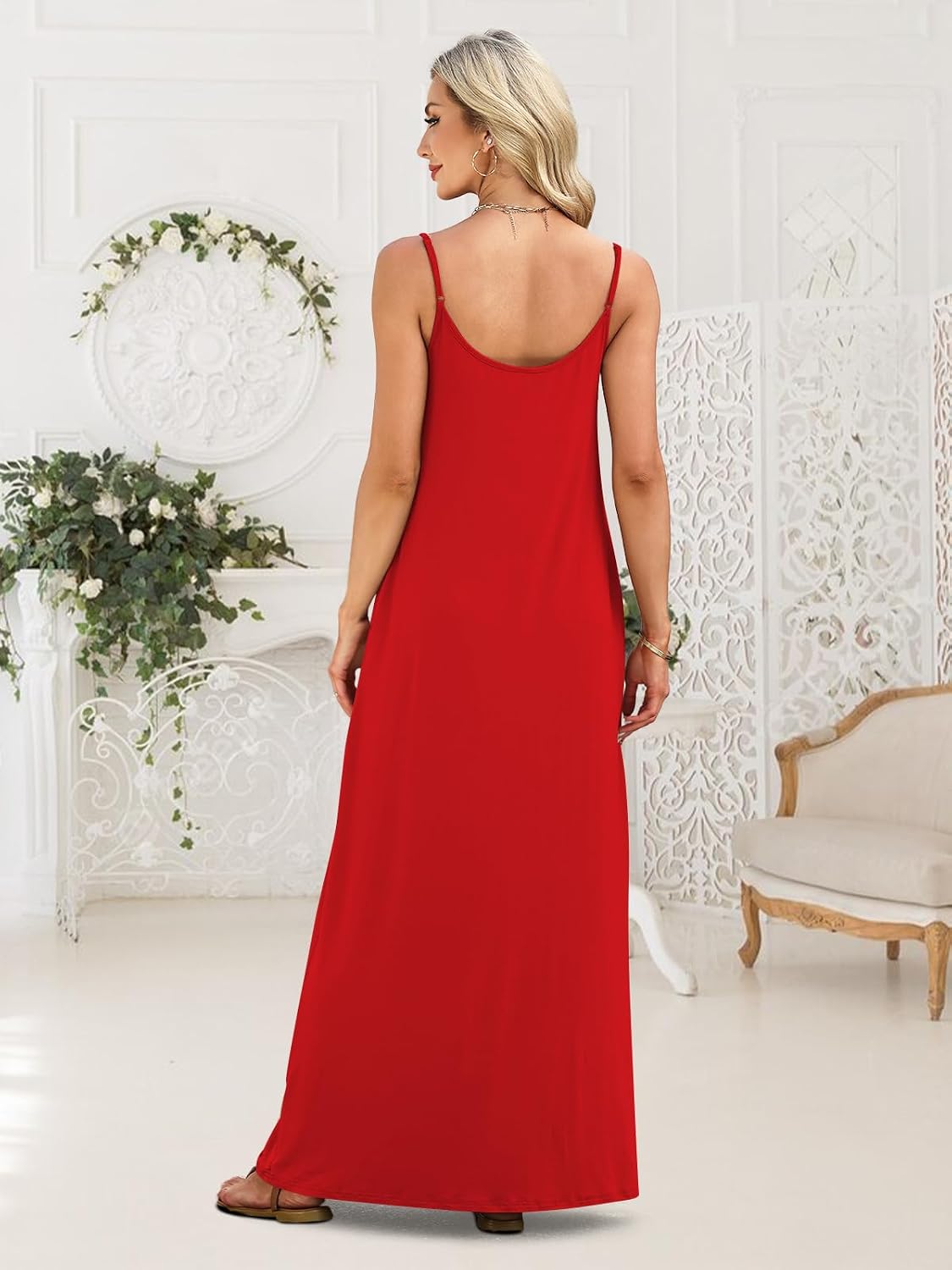Naggoo Womens Summer Maxi Dresses Casual Long Dress Strappy Scoop Neck Sleeveless with Pockets image 3