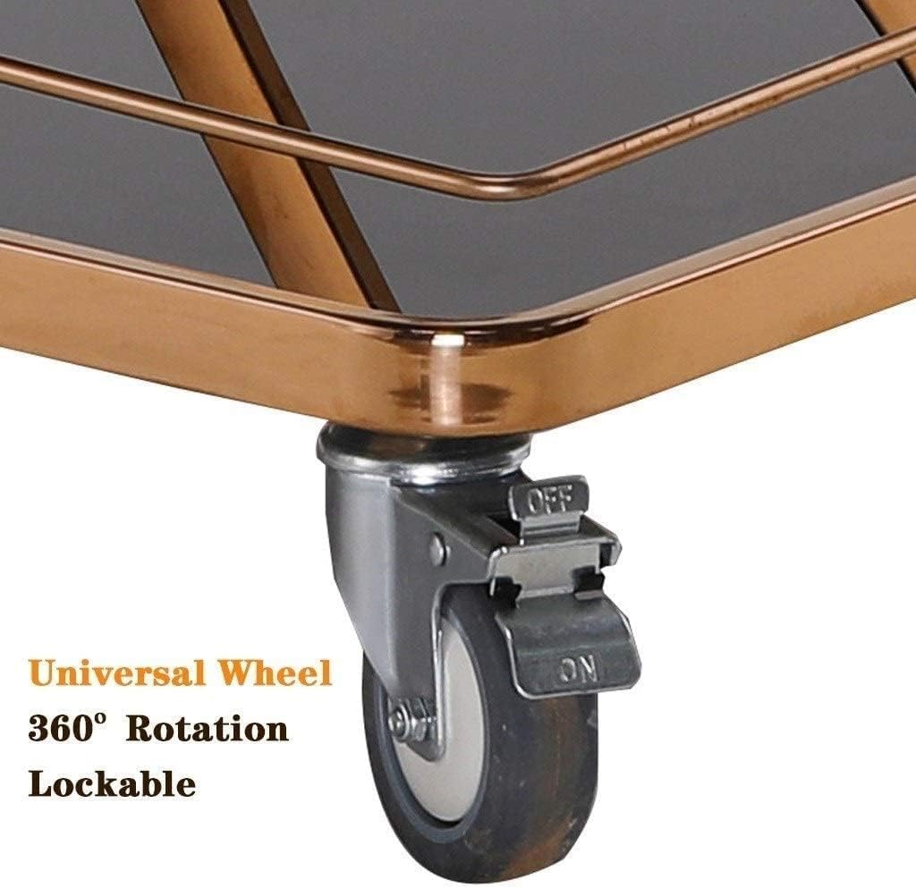 Bar Serving Cart, Wine Cart for Home Kitchen Hotel Modern Design 3 Tiers Catering Trolleys with Wheels Small Book Medical Kitchen Tea Trolleys Rose Gold