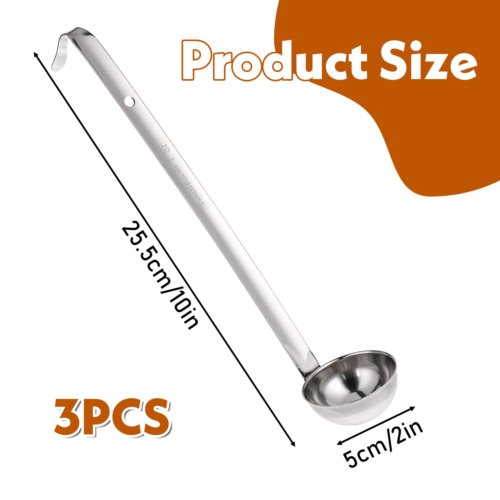 Soup Ladle 1 oz Ladle with Long Hooked Handles, 3PCS Stainless Steel Portion Control Serving Spoons One-Piece Sauce Spatula with Hook Handles Kitchen Tool for Restaurant Home Cooking Soup Sauce Stew