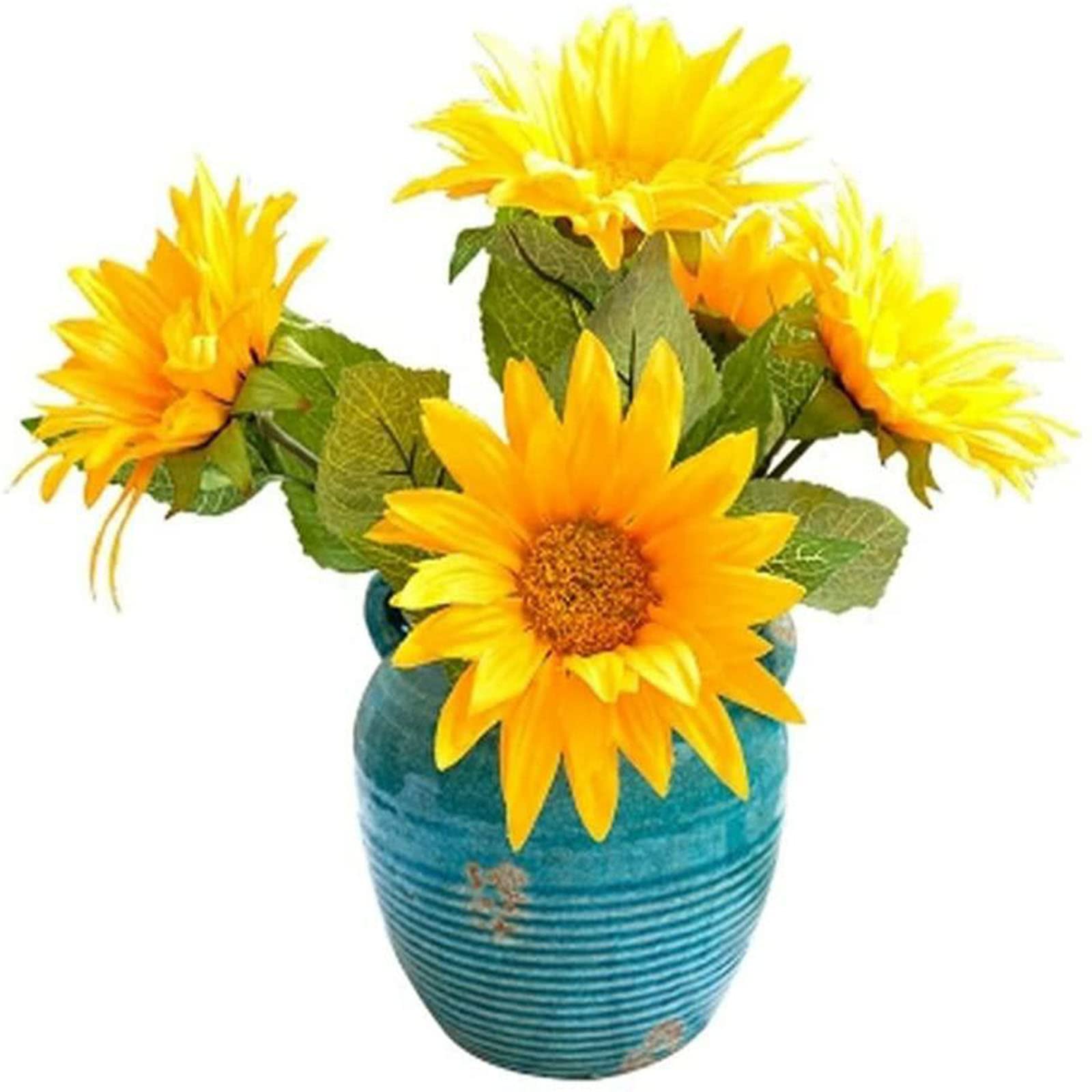 XDLEDMKIZ Artificial Flower Sunflower Bouquet Sunflower for Crepe Decoration Flower Table Retro Plastic Flowers with Vase Fake Flowers