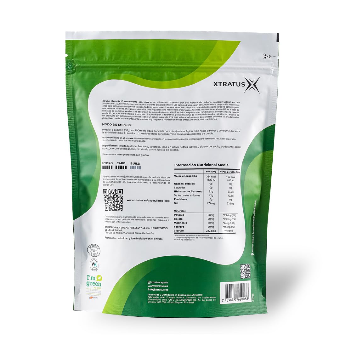 Bebida Deportiva Con Carbohidratos Electrolitos Sin Aditivos Con Lima Natural En Polvo Para Hidratacion Y Rendimiento Durante Entrenamiento Mezcla 2-1 Ideal Para Dietas Limpias XTRATUS