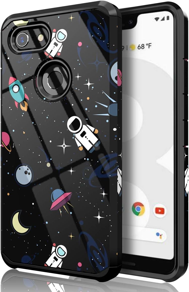 PBRO Google Pixel 3 XL Case,Cute Astronaut Cartoon Case Dual Layer Heavy Duty Hybrid PC+TPU Heavy Duty Protective Anti-Scratch Shockproof Fit for Google Pixel 3 XL(2018) Release Space/Black