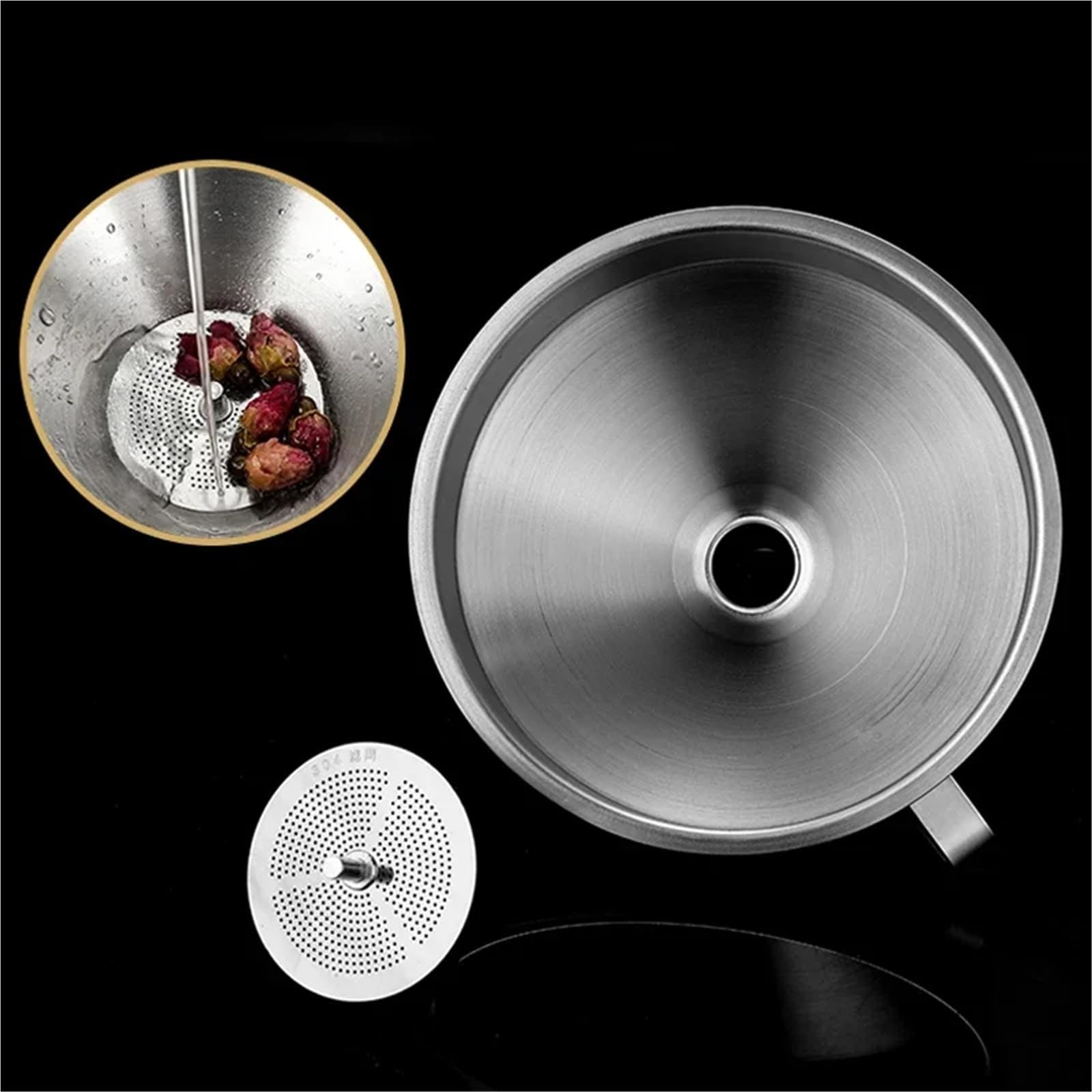 304 Edelstahl Trichter Öl Flüssigkeit Mit Sieb Kleine Metall Lebensmittel Filter for Flasche Küche Gadgets(Small Dia 11cm)