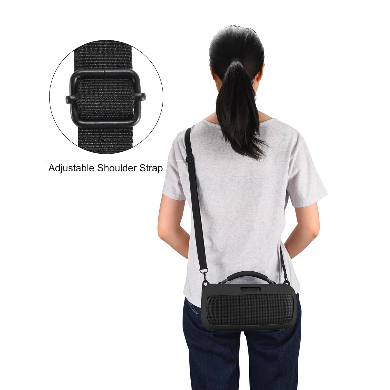 Funda de Silicona para Bose SoundLink MAX Altavoz portátil,Soundlink MAX Estuche de Viaje Portátil Protector Bolsa de Transporte con Correa Hombro(Negro)