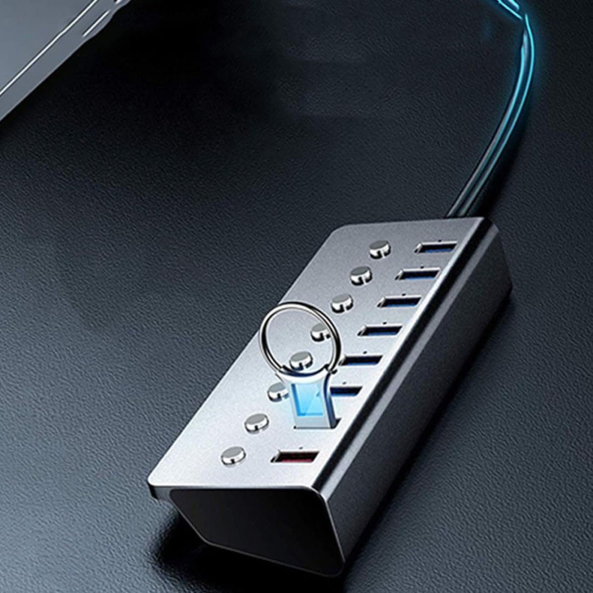 USB Hub 3.0 in Lega di Alluminio 7 Porte Porta Ricarica | 1 Pezzo, Divisore Portatile per Viaggio di Lavoro, Espansione a 8 Interfacce per Gestione Pratica