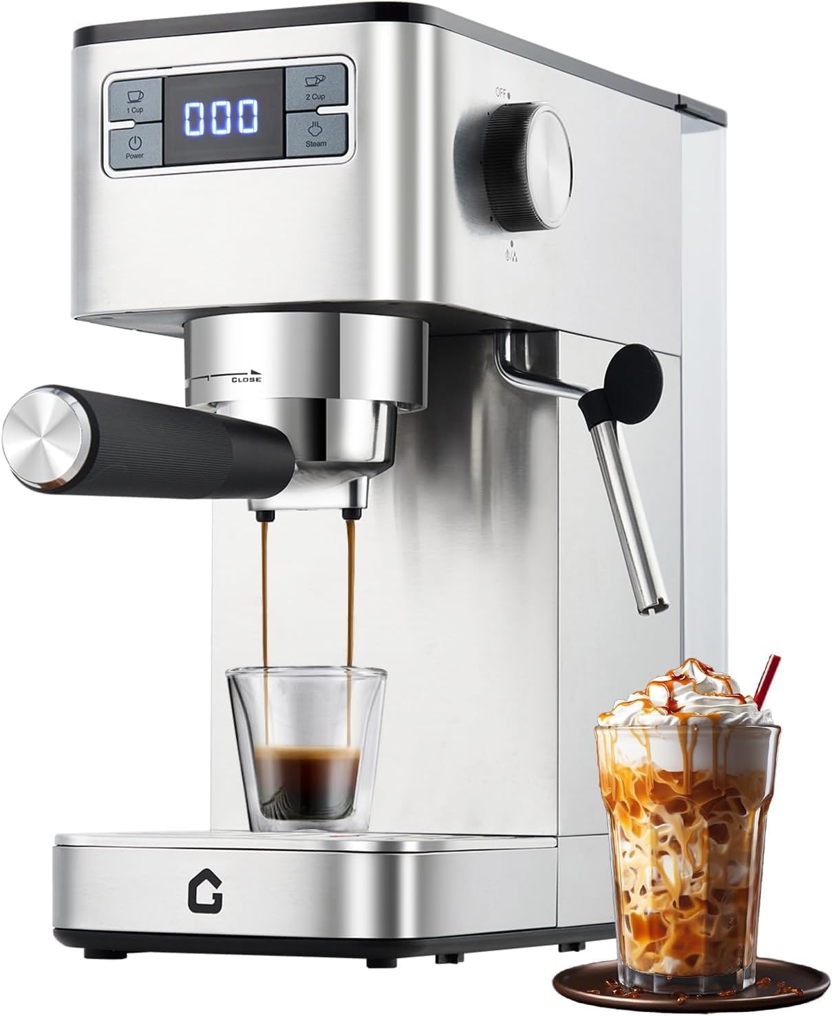 Garvee Máquina De Café Expreso De 15 Bares De Acero Inoxidable, Semiautomática Con Espumador De Leche,Diseño Compacto Depósito De Agua Extraíble De 1,4 l, Pantalla Digital, Perfecta Para Capuchi