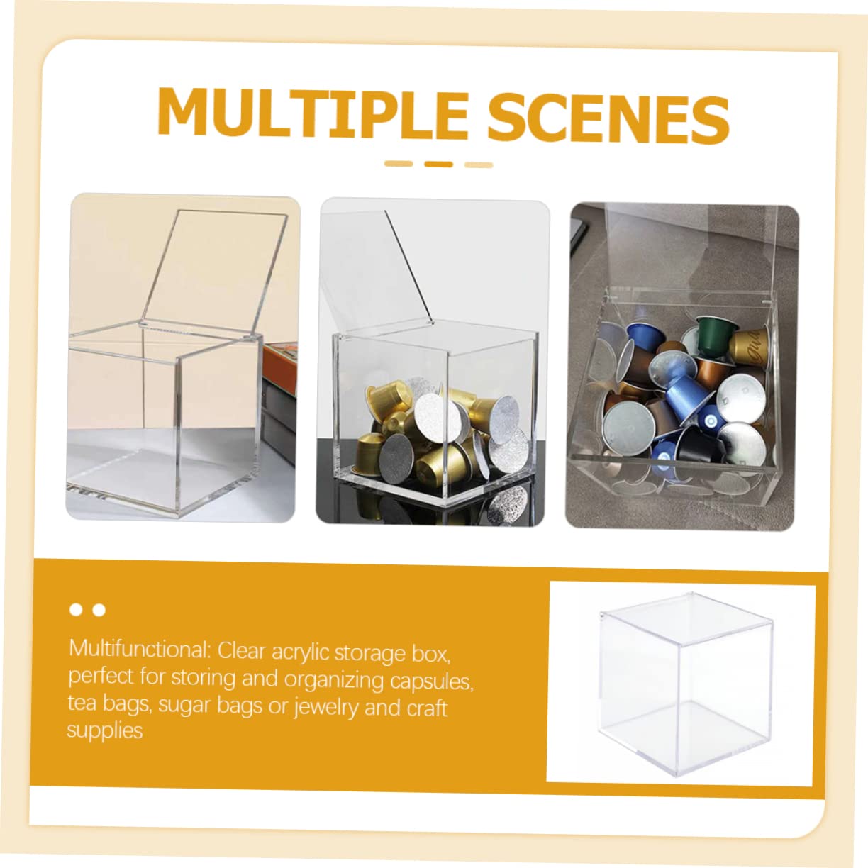 Caja de Acrílico Transparente para Cápsulas de Café Tapa | Formato Cuadrado de Sobremesa, Diseño Portátil y Estable, Apta para Joyas y Bolsitas de Té