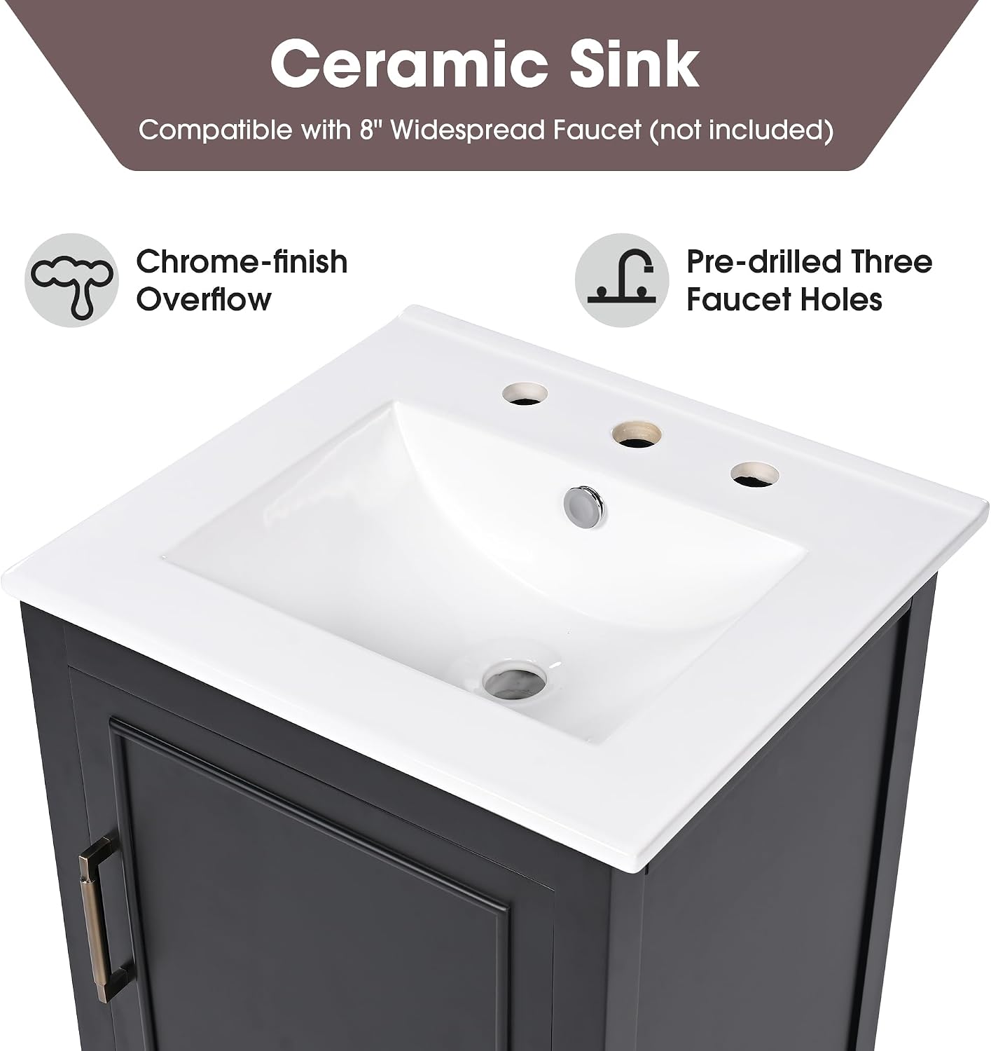 Harper & Bright Designs 20" Bathroom Vanity with Sink, Free Standing Single Vanity Set with One Drawer, and Door Storage Shelf, Solid Wood Storage Cabinet with Ceramic Basin for Bathroom, Black