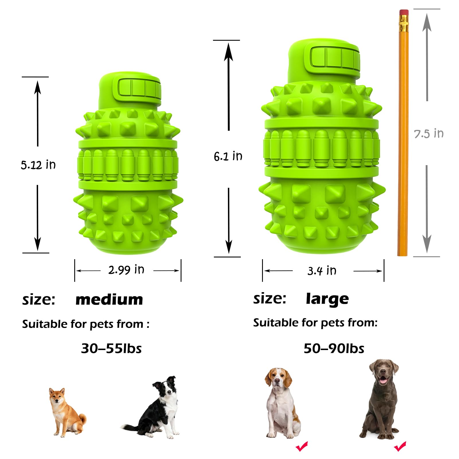 PIFFZEDO Juguete de goma natural para perros de raza grande y media, masticador agresivo, juguetes masticables súper poderosos, juguete chirriante de cumpleaños, cepillo de dientes para perros,