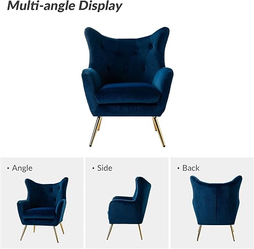 Miniatura 9 de HULALA HOME Juego de 2 sillas decorativas de terciopelo, modernas sillas con respaldo de alas con patas doradas de metal, tapizada en terciopelo