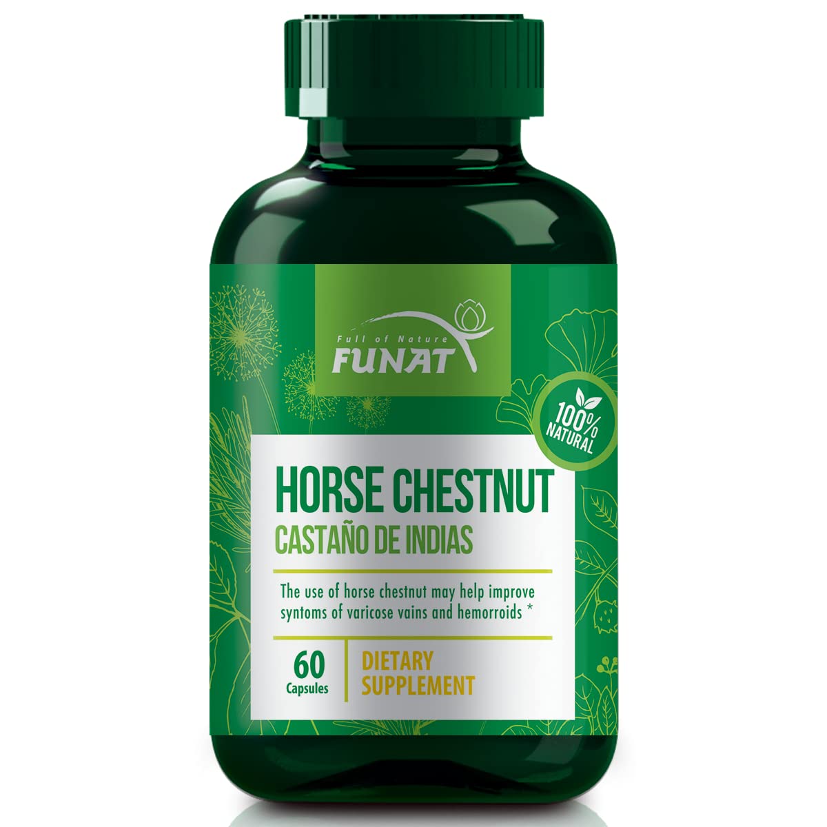 FULL OF NATURE FUNATHorse Chestnut 60 Capsules Circulation + Natural Extract 100% Natural | A Great Way to Maintain Beautiful Legs