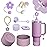 Stanley Cup Accessories Set,Including 2 Pcs 0.4in Straw Cover, 1 Silicone Spill-Proof Stopper Set of 3, 1 Cute Purple Flower Handle Charm, 1 Silicone Boot Fits Stanley 40&30 Oz Tumbler (Lilac)