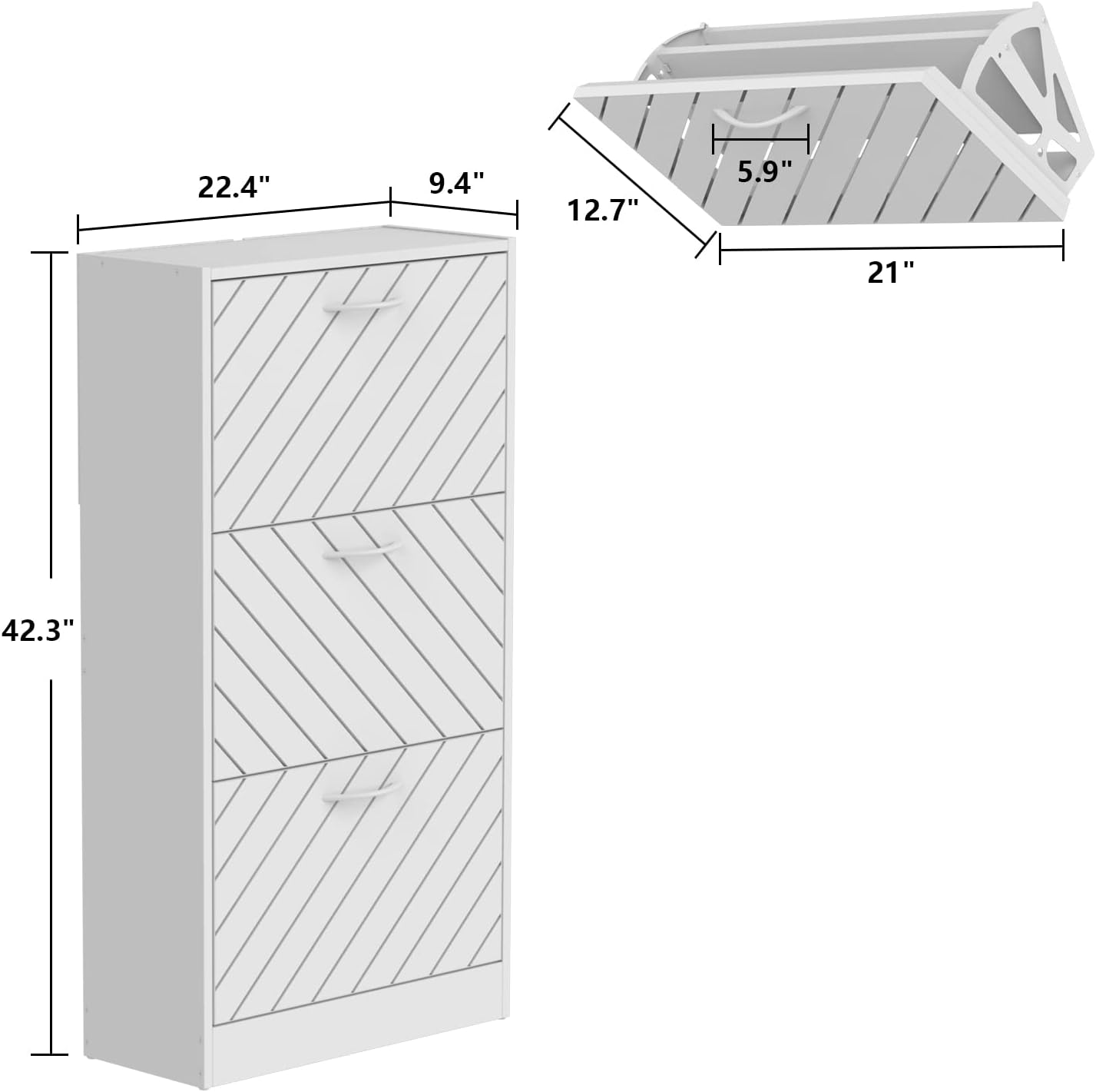 Hitow Shoe Storage Cabinet, Narrow Shoe Cabinet with 3 Drawers & Shutter Doors, Small Space Entryway Freestanding Shoe Rack with Adjustable Shelf, Natrual (22.4" W x 9.4" D x 42.3" H)