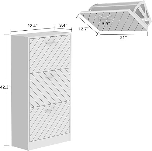 Miniatura 2 de Hitow Armario de almacenamiento de zapatos, armario estrecho para zapatos con 3 cajones y puertas de persiana, zapatero independiente para entrada
