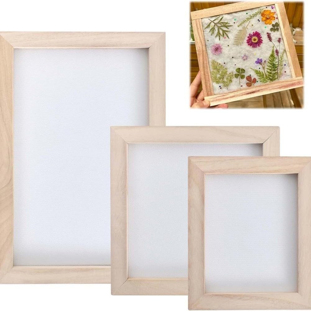 Juego de marcos de papel de madera diseñado para procesos manuales de fabricación de papel con tres tamaños de marco para mayor flexibilidad