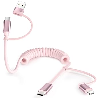 Basesailor 4 in 1 USB C to USB C 6ft Coiled Cable,60W Car Charger Cord
