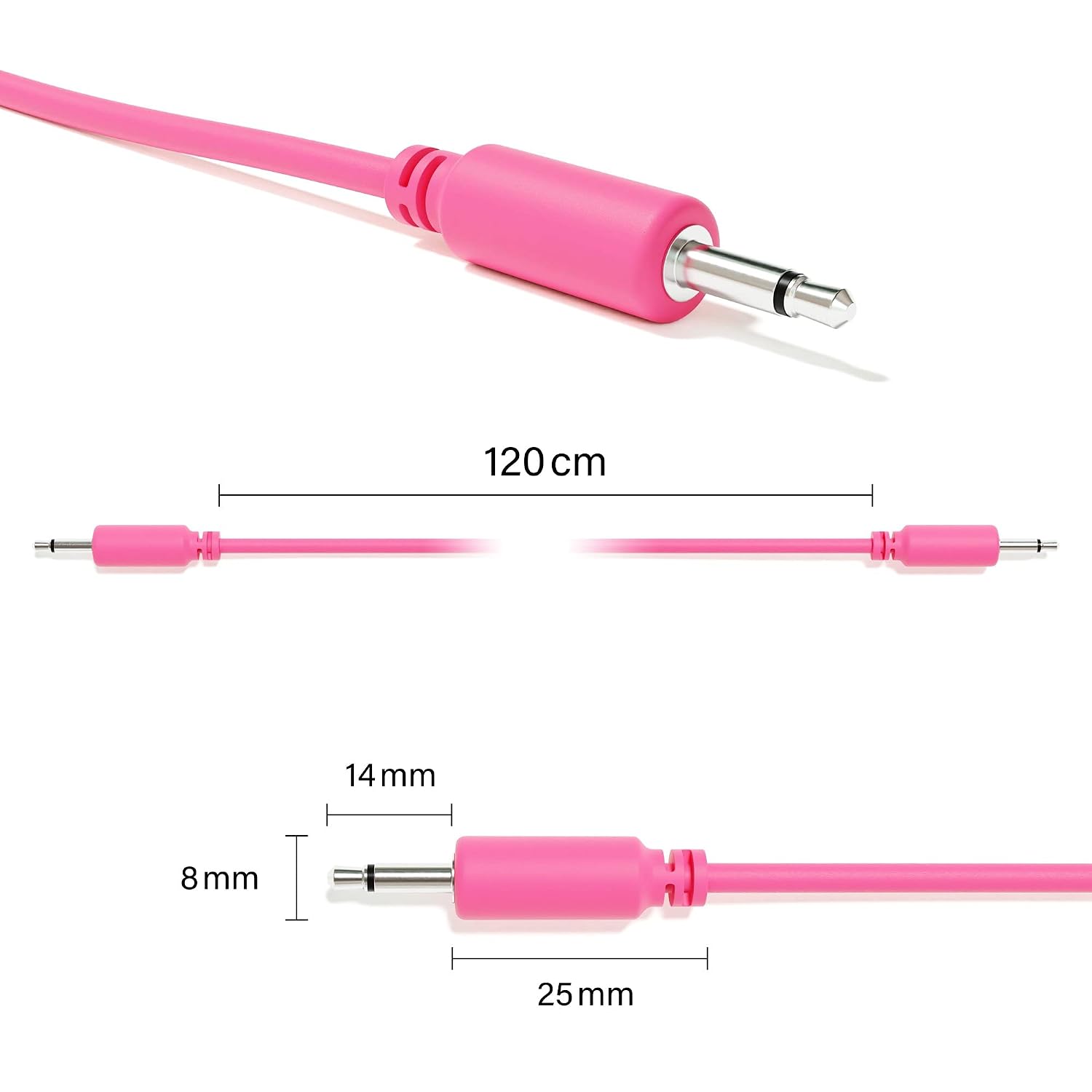 5-Pack - Mono Modular Patch Cables - TS 3.5mm 1/8" Eurorack Synthesizer [Pink | 45 cm - 17.72"] image 2