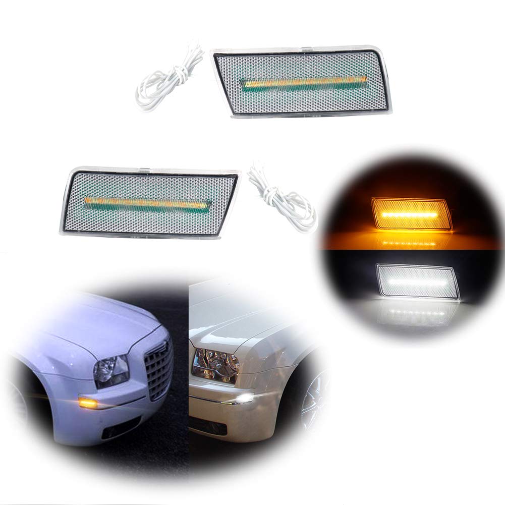GTINTHEBOXClear Lens Dual-Color White/Amber Led Front Side Marker Light Compatible with 2005-2010 Chrysler 300,Replace OEM Sidemarker Lamps