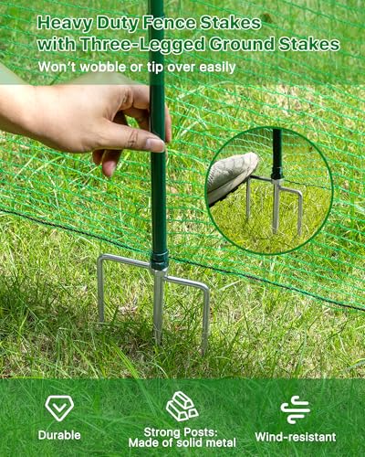 Image of Temporary Fence with Metal Posts, 40 inch Hx50'L Garden Fence Animal Barrier with Ground Spikes, Plastic Fencing for Outdoor Dogs, Chicken, for Backyard, Patio, Garden