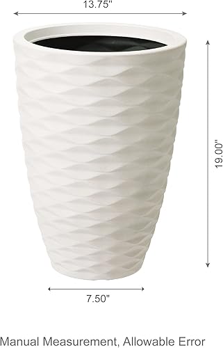 Miniatura 2 de Glitzhome Juego de 2 macetas redondas de gran tamaño de porcelana sintética de poliresina con diamantes de 19 pulgadas de alto, color blanco