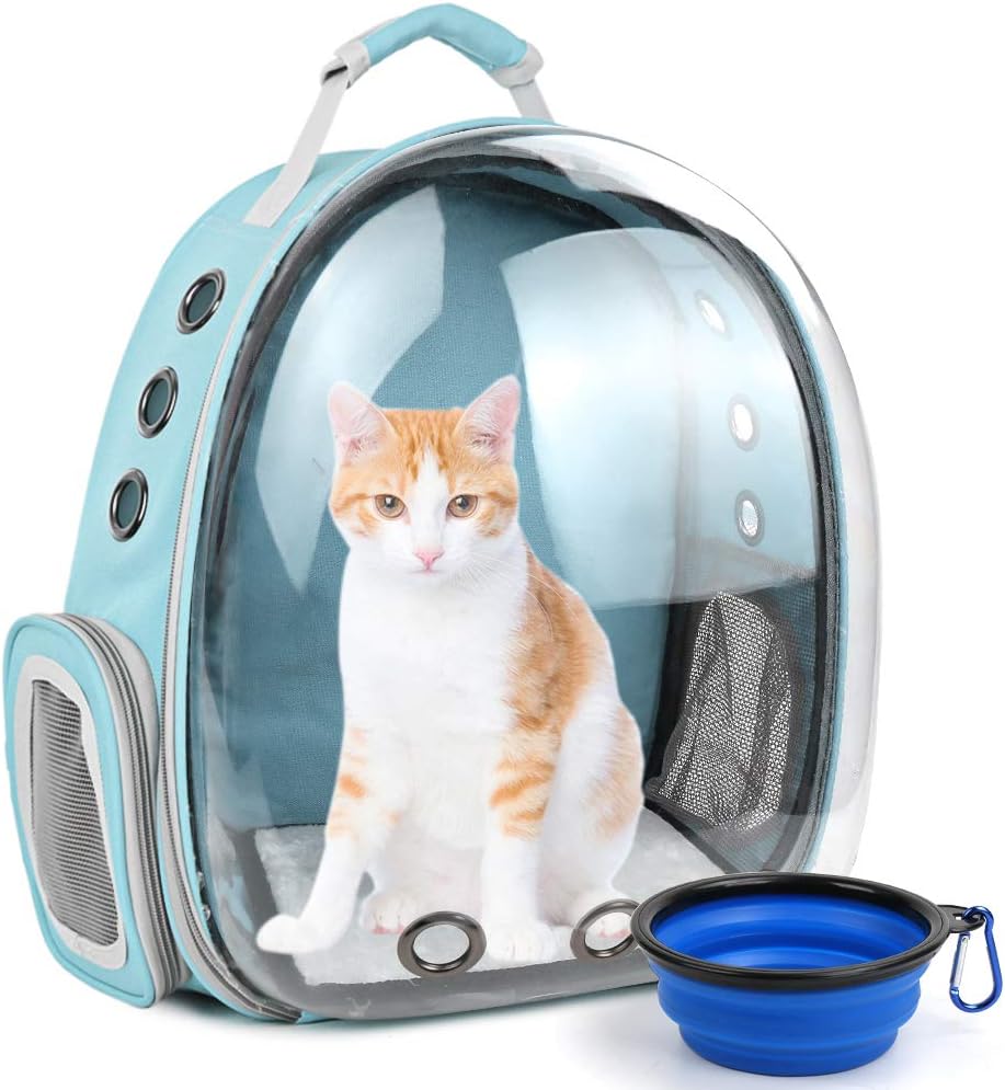 Cat Backpack Carrier,Large Bubble Pet Backpack,Portable Ventilated Transparent Carry Backpack for Cat & Small Dog,Airline Approved Waterproof Pet Carrier Bag for Hiking Outdoor (Light Blue)