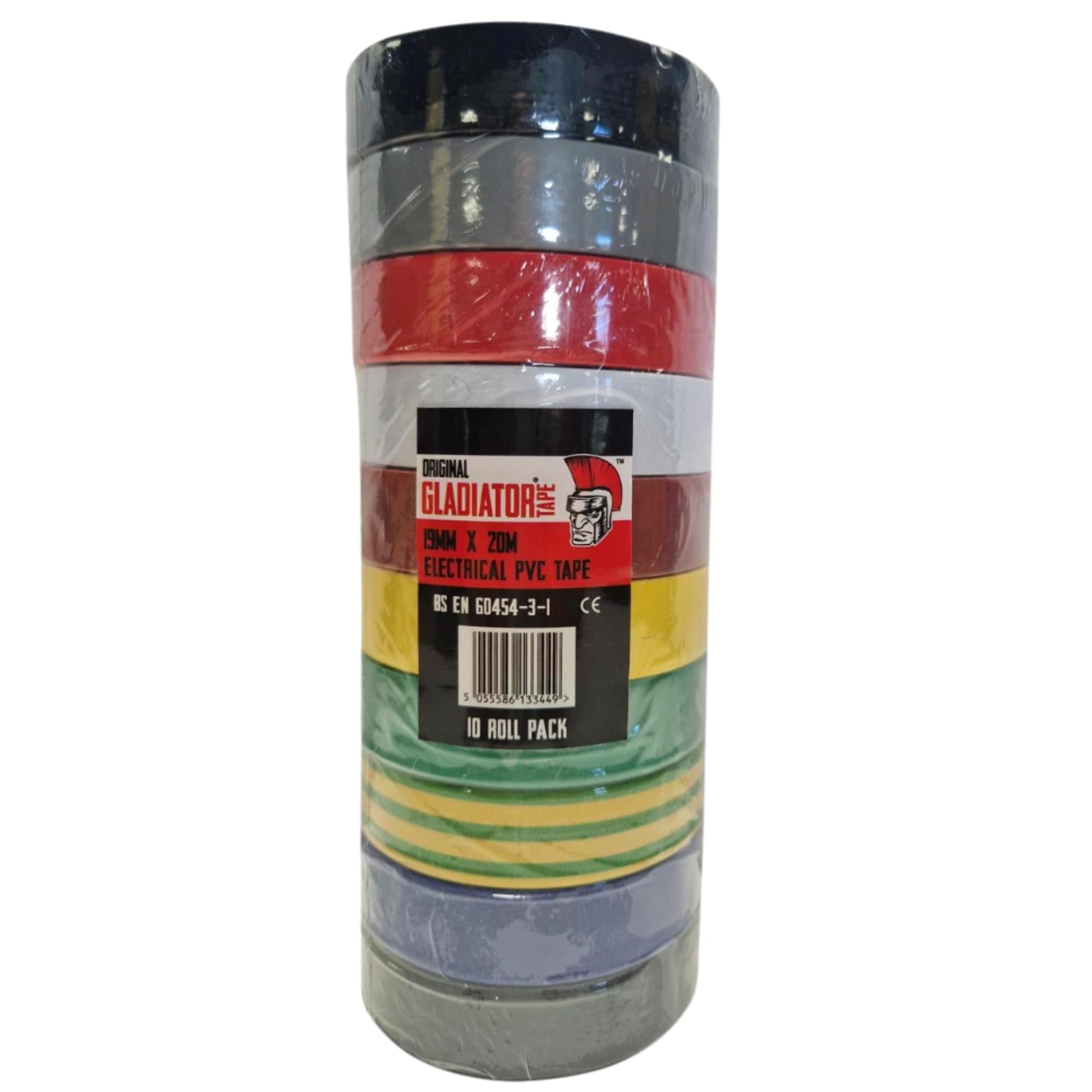 Gladiator PVC Electrical Tape Assorted Colours 19mm x 20m (10 Pack) | BS EN 60454-3-1 Certified | Flame Retardant | 150 Micron | Colour Coding, Cable ID & Electrical Insulation Tape