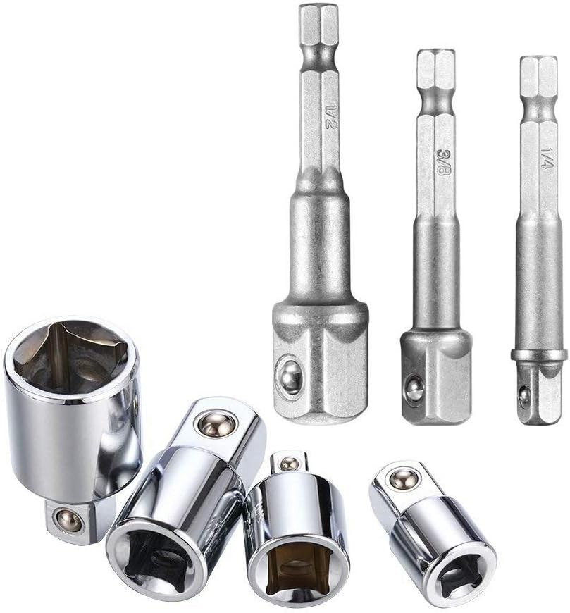 3Pcs Power Extension Bit Set for Drill 1/4", 3/8", 1/2" Power Extension Bit Set + 4Pcs Socket Adapter Set Converter Set and Reducer Set