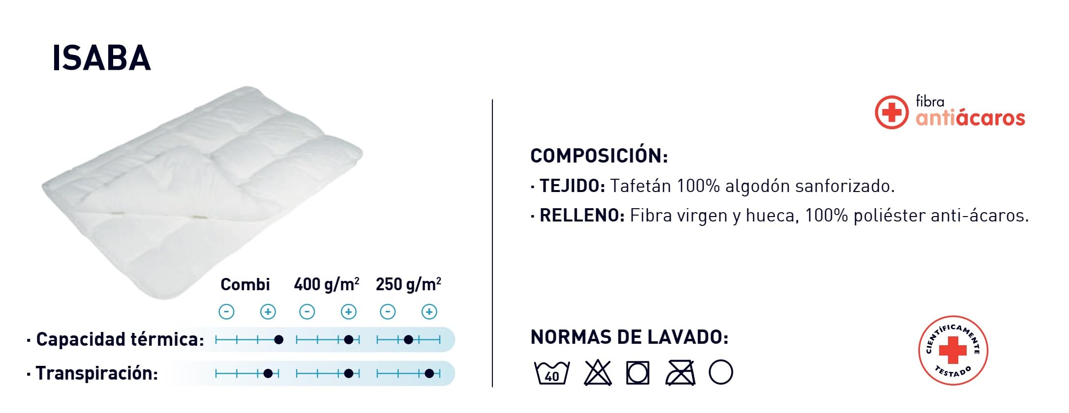 Moshy Edredón Nórdico Isaba, Tejido 100% Algodón y Relleno 100% Poliéster, Antiácaros, Tres Gramajes (250/400/Combi g/m²), Blanco (Gramaje 250 g/m2, Cama 105-180 x 220 cm)