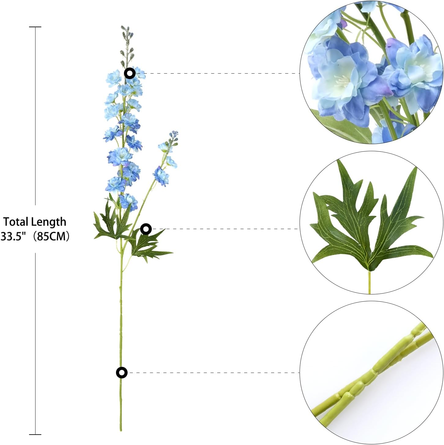 4PCS Light Blue Delphinium Artificial Flower 33.5'' Long Larkspur Stem Plant Floral Silk Flowers Faux Bouquets for Tall Floor Vase Home Garden Outdoor Wedding Arrangement Decor (H005-FYC) - Image 7