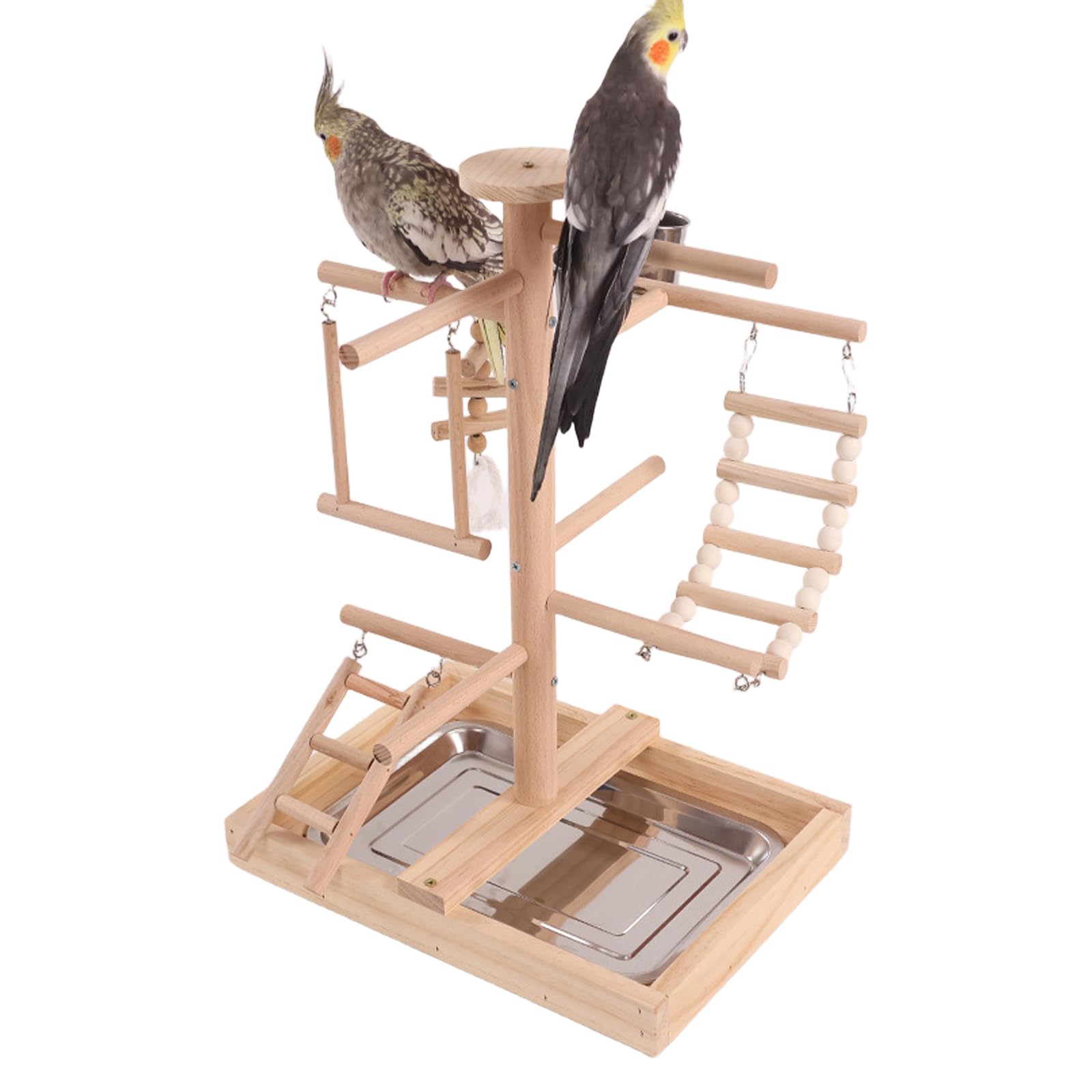 Trespolo e Giocattoli per Pappagalli Parrocchetti Uccelli, Accessori per Gabbia con Vassoio, 2 Mangiatoie, Scale e Altalene, Ampia Area Gioco per Parrocchetti, Calopsitte e Pappagalli