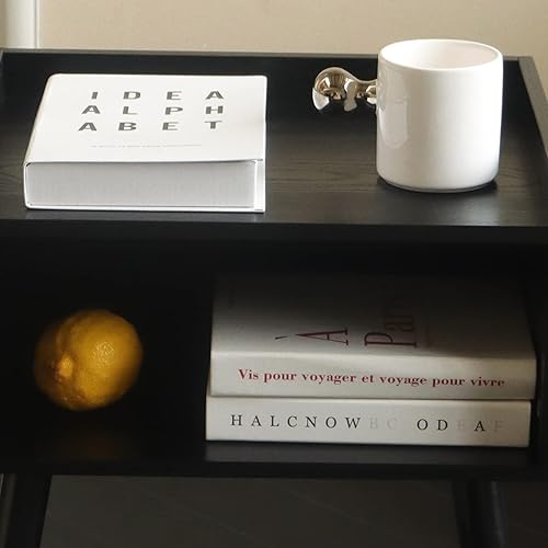 Miniatura 38 de MaxSmeo Mesita de noche, moderna de mediados de siglo, mesa auxiliar para dormitorio con almacenamiento, mesita de noche pequeña con patas de madera