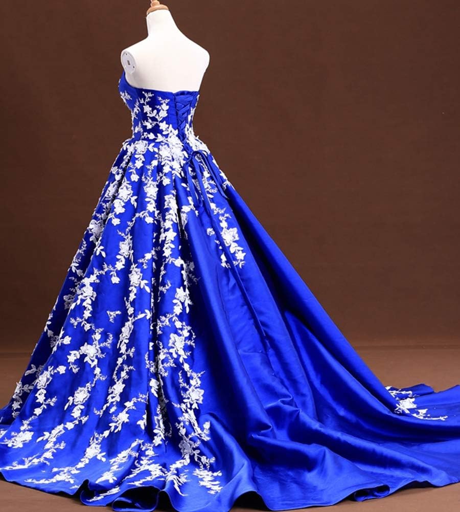 Kivary White Lace Long Ball Gown Satin V Neck Formal Prom Evening Dresses Gothic - Image 3