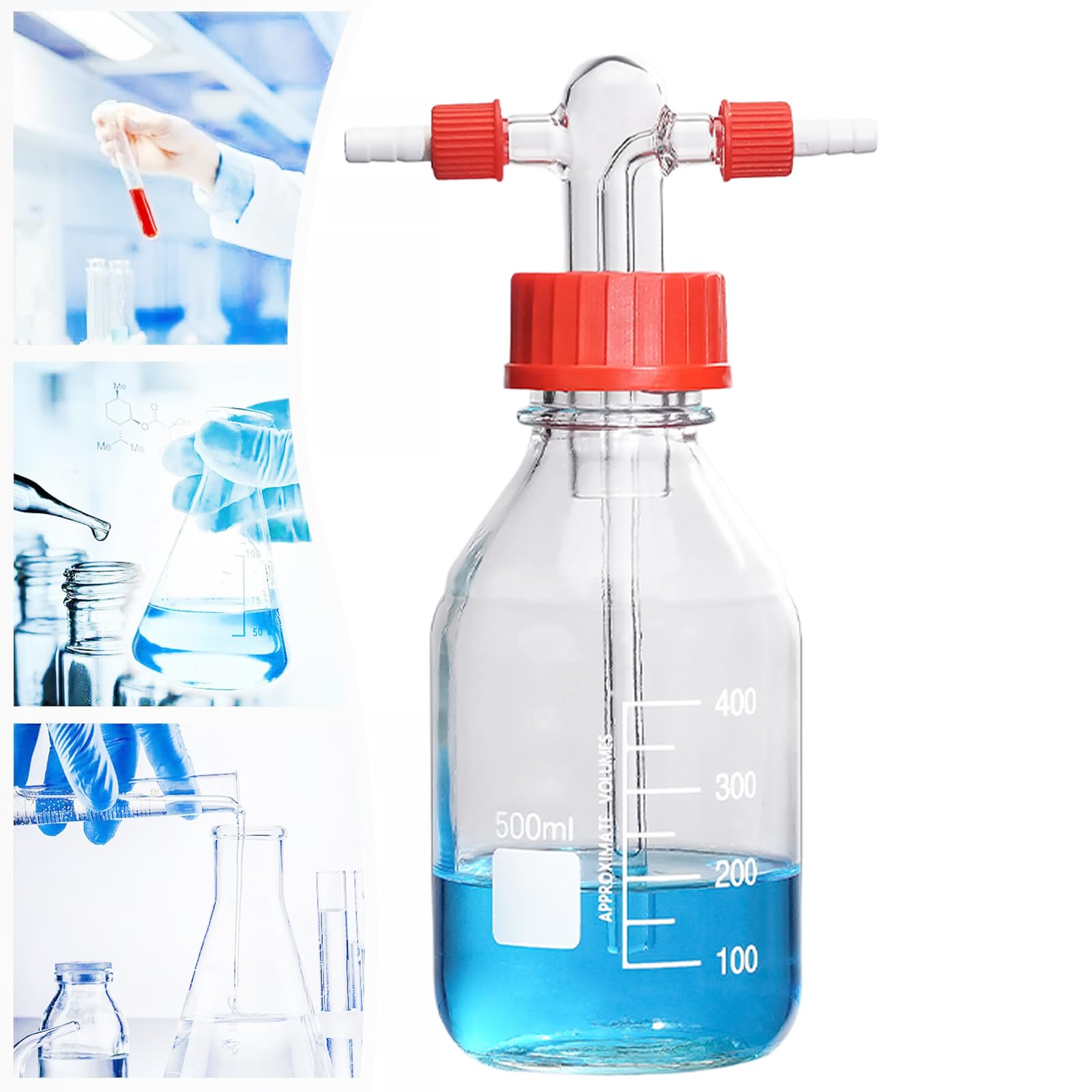Photo 1 of 500ml Lab Glass Washing Bottle - Graduated Lab Buffer Bottle? Borosilicate Glass?Transparent (16.9 Ounces)