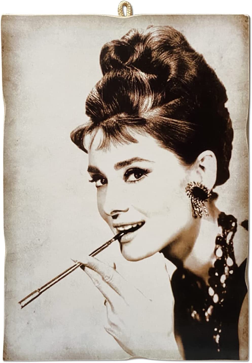 KUSTOM ART Quadro Quadretto Stile Vintage Serie Attori Famosi Audrey Hepburn Stampa da Collezione su Legno 18x25 cm